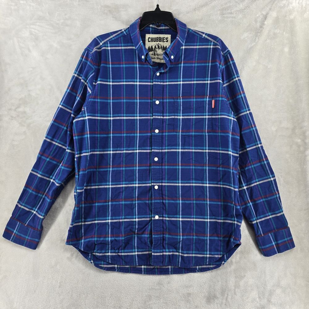 Chubbies Flannel Shirt Mens‎ Large Long Sleeve Blue Plaid Cotton